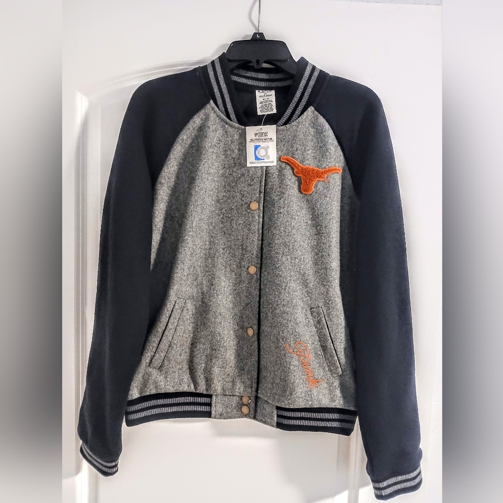 LE PINK by victoria secret Longhorns letterman jacket size M